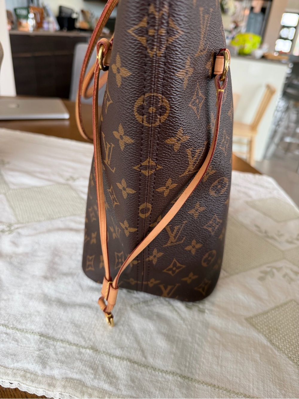 Louis Vuitton Monogram Canvas Neverfull Tote with Red Striped Interior - Picture 5 of 14
